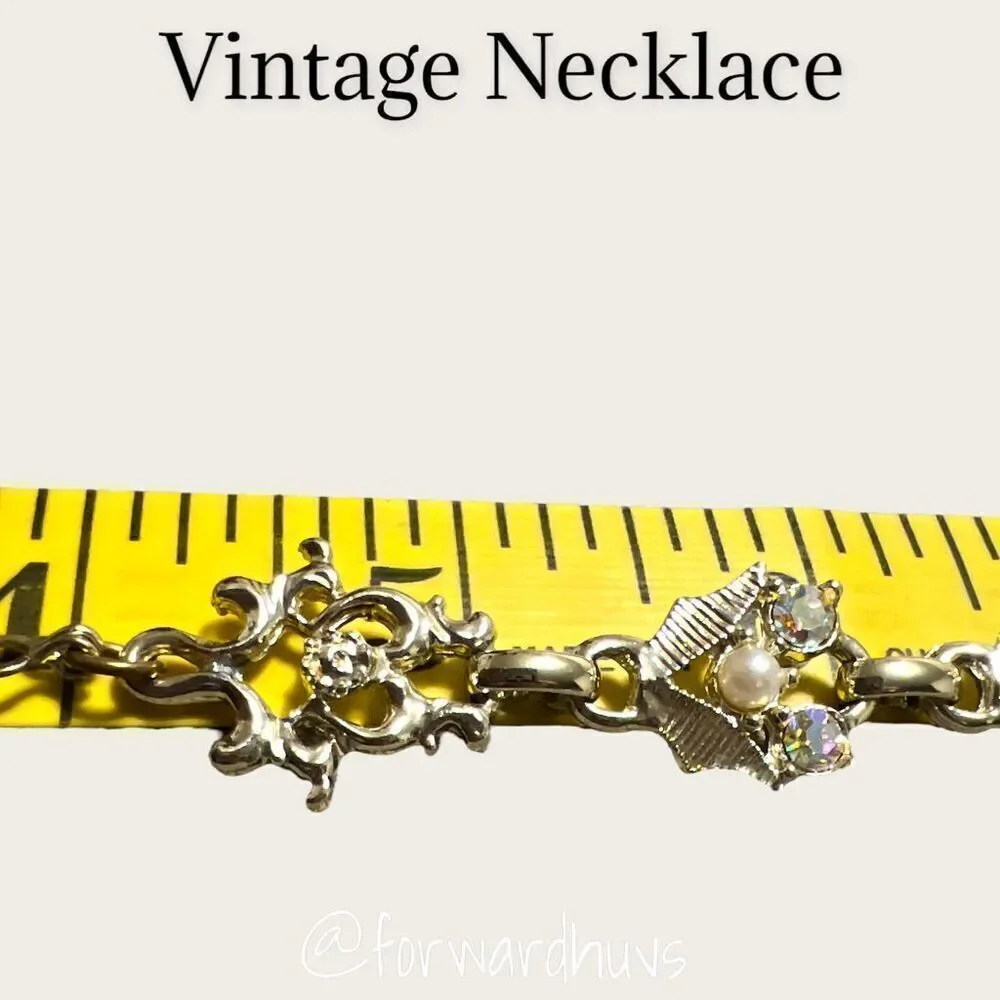Vintage Silver Tone Necklace with Aurora Borealis and Faux Pearl Accents